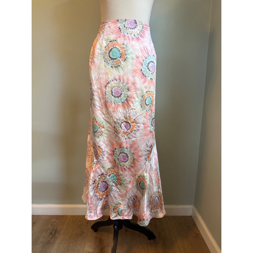 Harve Benard Silk Maxi midi Skirt 12 Pink Floral Sunburst Mermaid Bias y2k
Boho